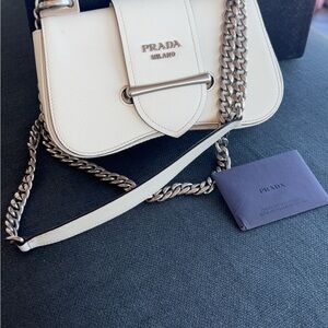 Prada White Leather Chain Shoulder Bag